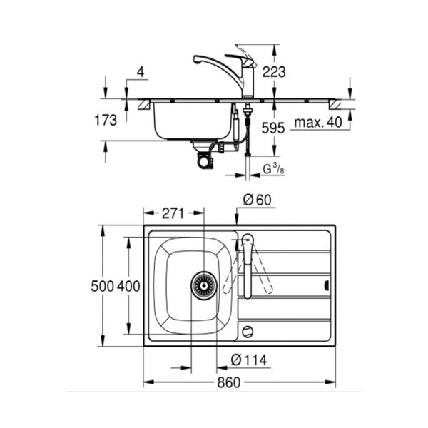 k300 набор grohe мойка + смеситель eurosmart (31565sd1)
