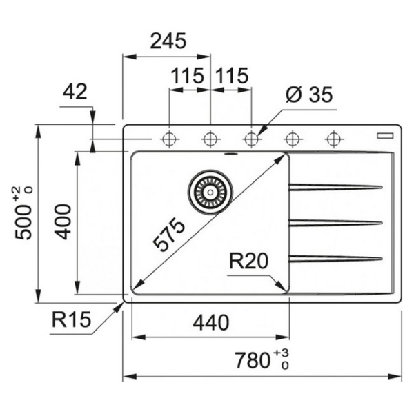 мойка кухонная franke cng 611/211-78 tl серый, чаша слева