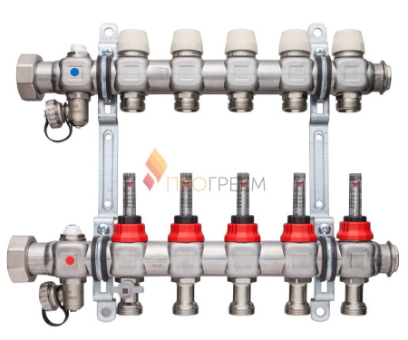 коллектор распределительный kermi x-net komfort 1" со встроенными расходомерами для 11 контуров